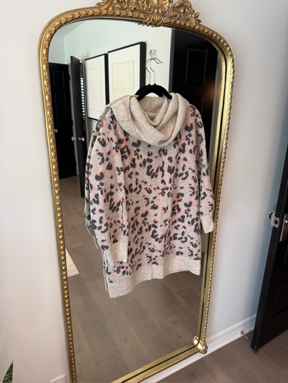 Anthropologie Leopard Print Cowl Neck Sweater - Cream Pink Black